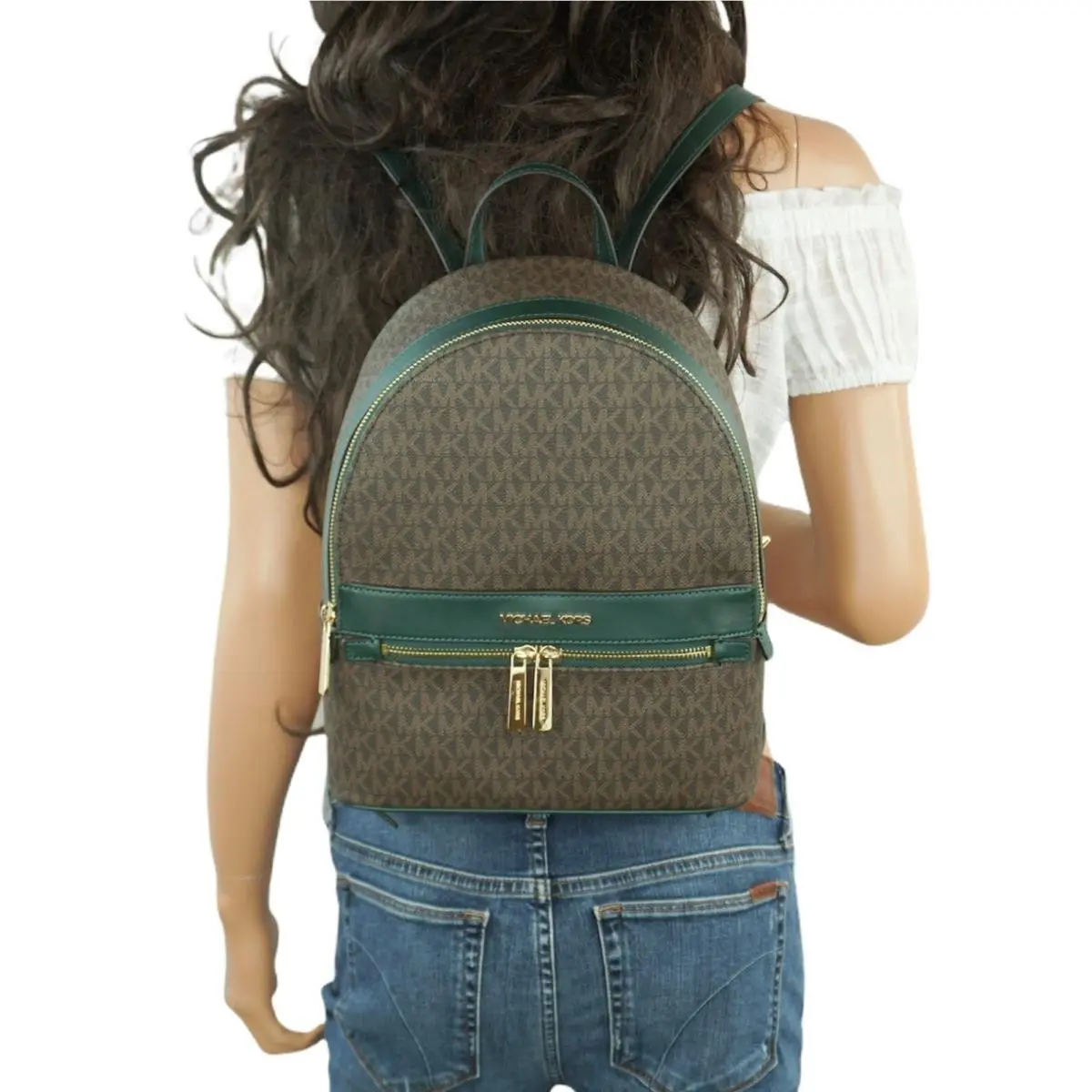 Kenly Medium Backpack MK BROWN/RACING GREEN by Michael Kors