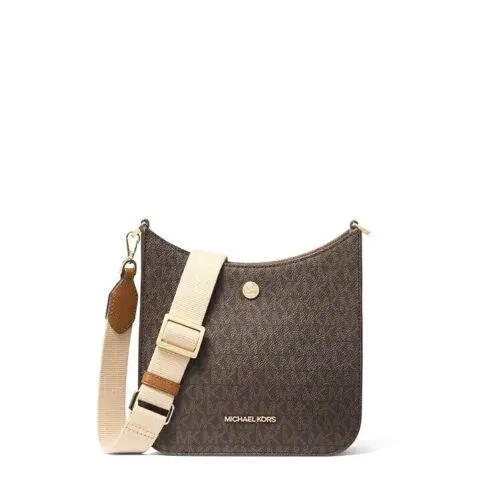 Women Small Mini Messenger Crossbody Bag Handbag Purse Shoulder MK Brown MK Signature by Michael Kors