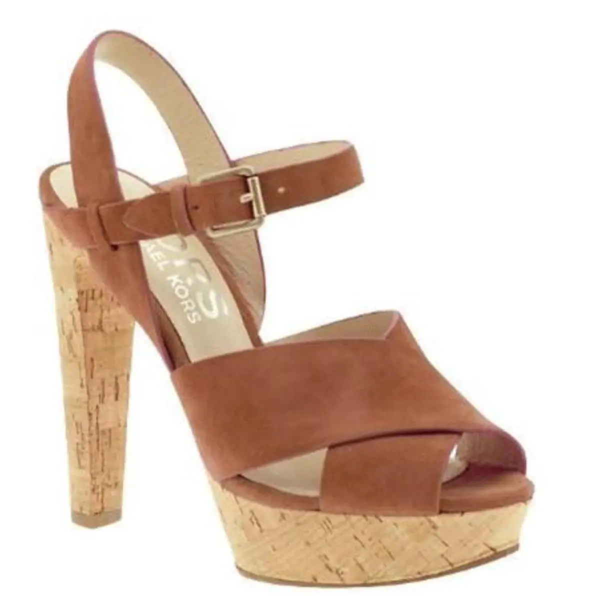 Kors  Woman`s Adair Suede/cork High Heels Luggage Size 8 by Michael Kors
