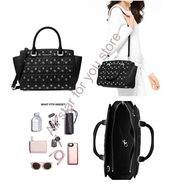 Michael Kors Satchel Bag Selma Medium Top Zip Satchel Bag - Black