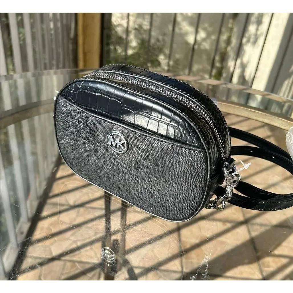Michael Kors Ladies Jet Set Glam Front Pocket Small Oval Crossbody Bag Purse MK