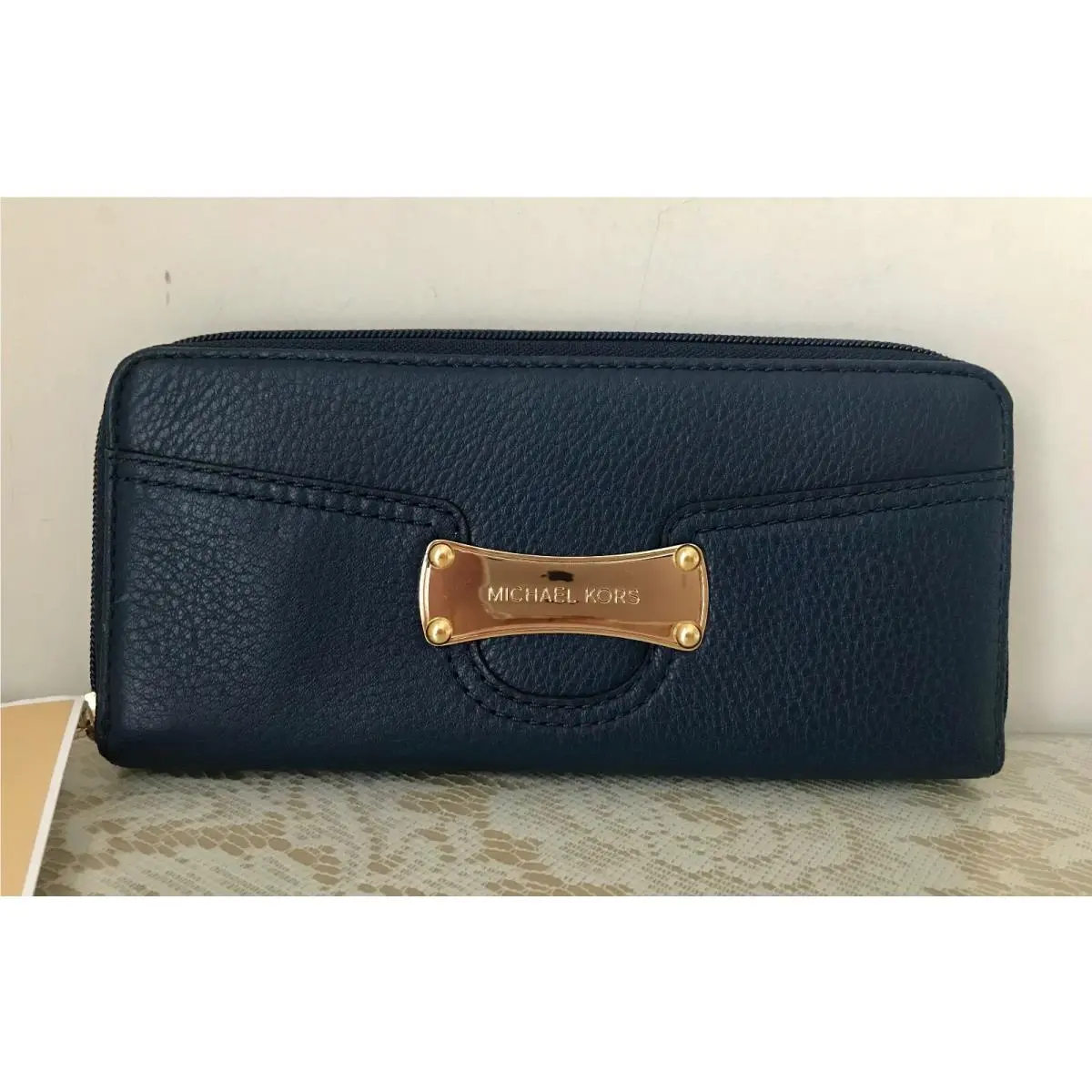 Leather Saratoga Zip Continental Wallet Red Navy Luggage Navy by Michael Kors