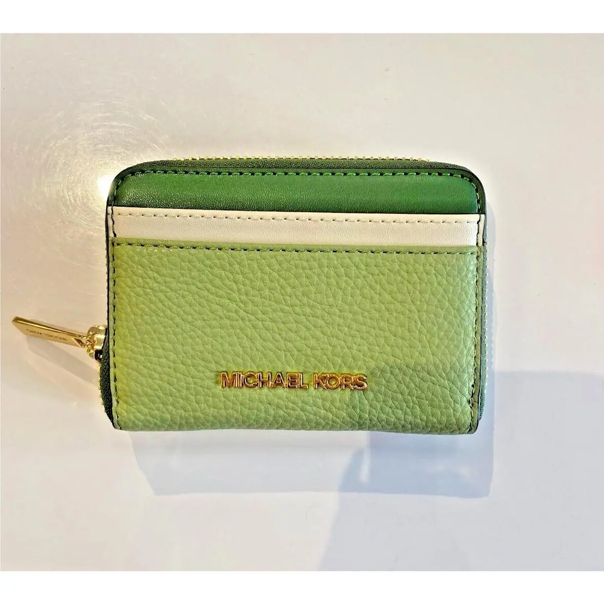 Women Pvc or Leather Medium Zip Around Card Case Coin Pouch Wallet FERN GREEN MULTI by Michael Kors