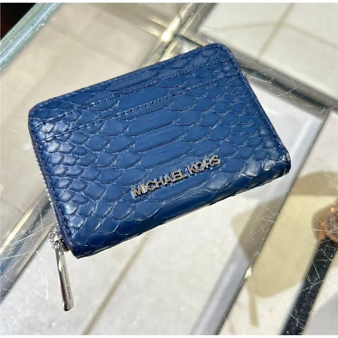 Women Pvc or Leather Medium Zip Around Card Case Coin Pouch Wallet NAVY by Michael Kors