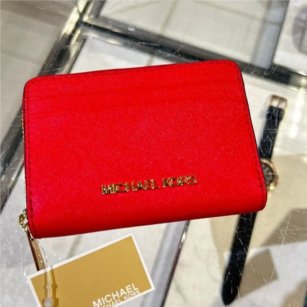 Women Pvc or Leather Medium Zip Around Card Case Coin Pouch Wallet BRIGHT RED by Michael Kors