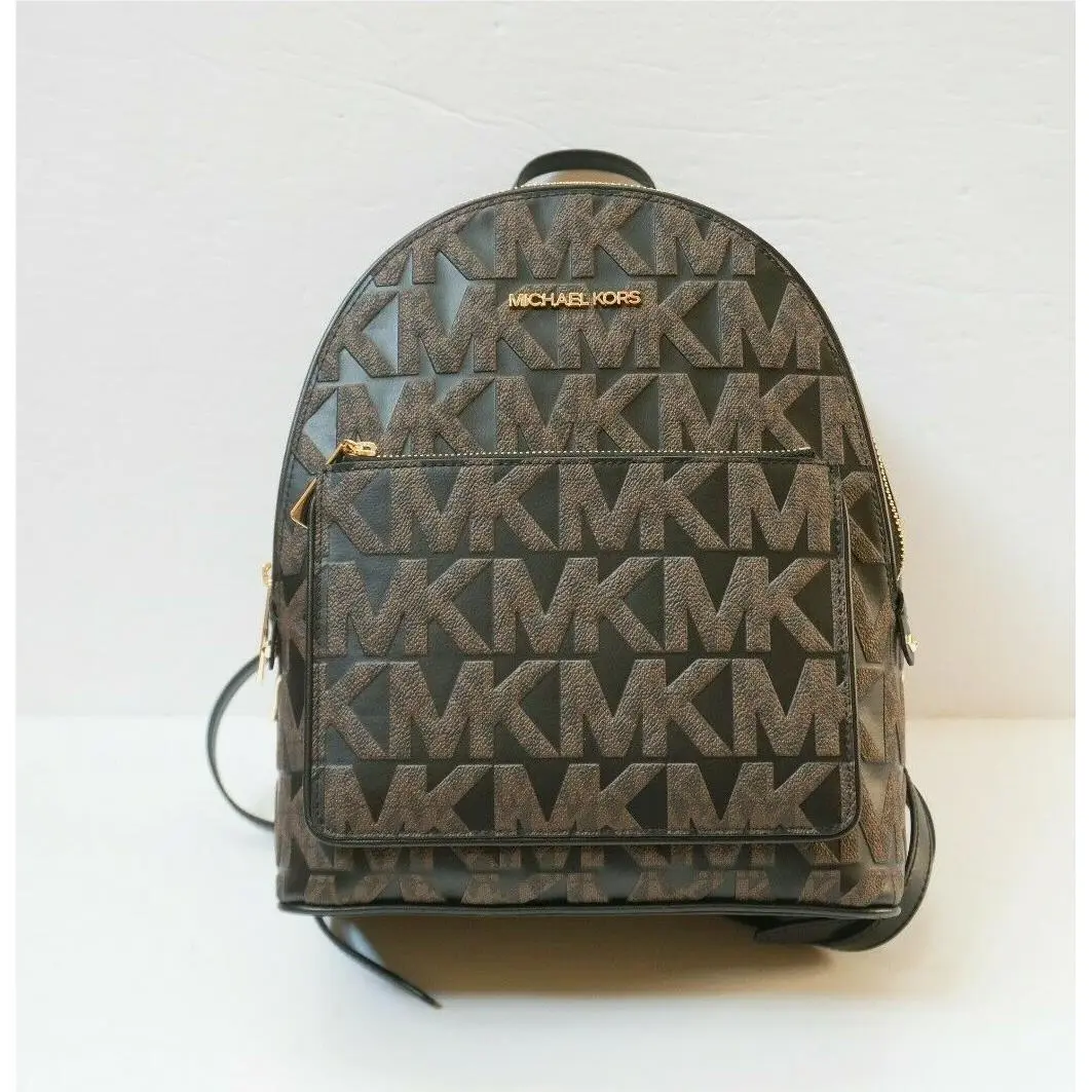 Adina Medium Backpack Pvc/pebbled Leather MK Brown Black by Michael Kors