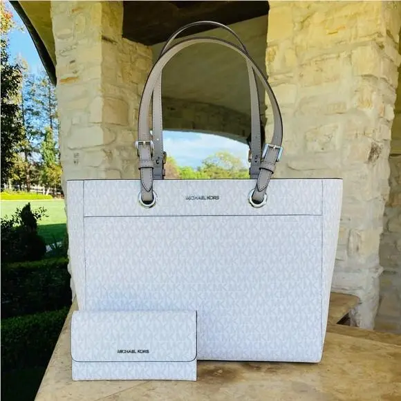 Jet Set Travel LG Signature Laptop Tote Bag White/wallet Option by Michael Kors