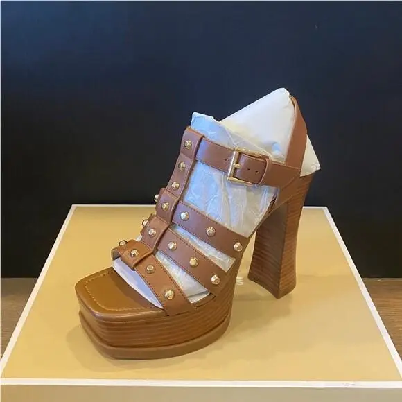 Michael Kors Jagger Platform Luggage Leather Sandals Shoes Pumps Heels