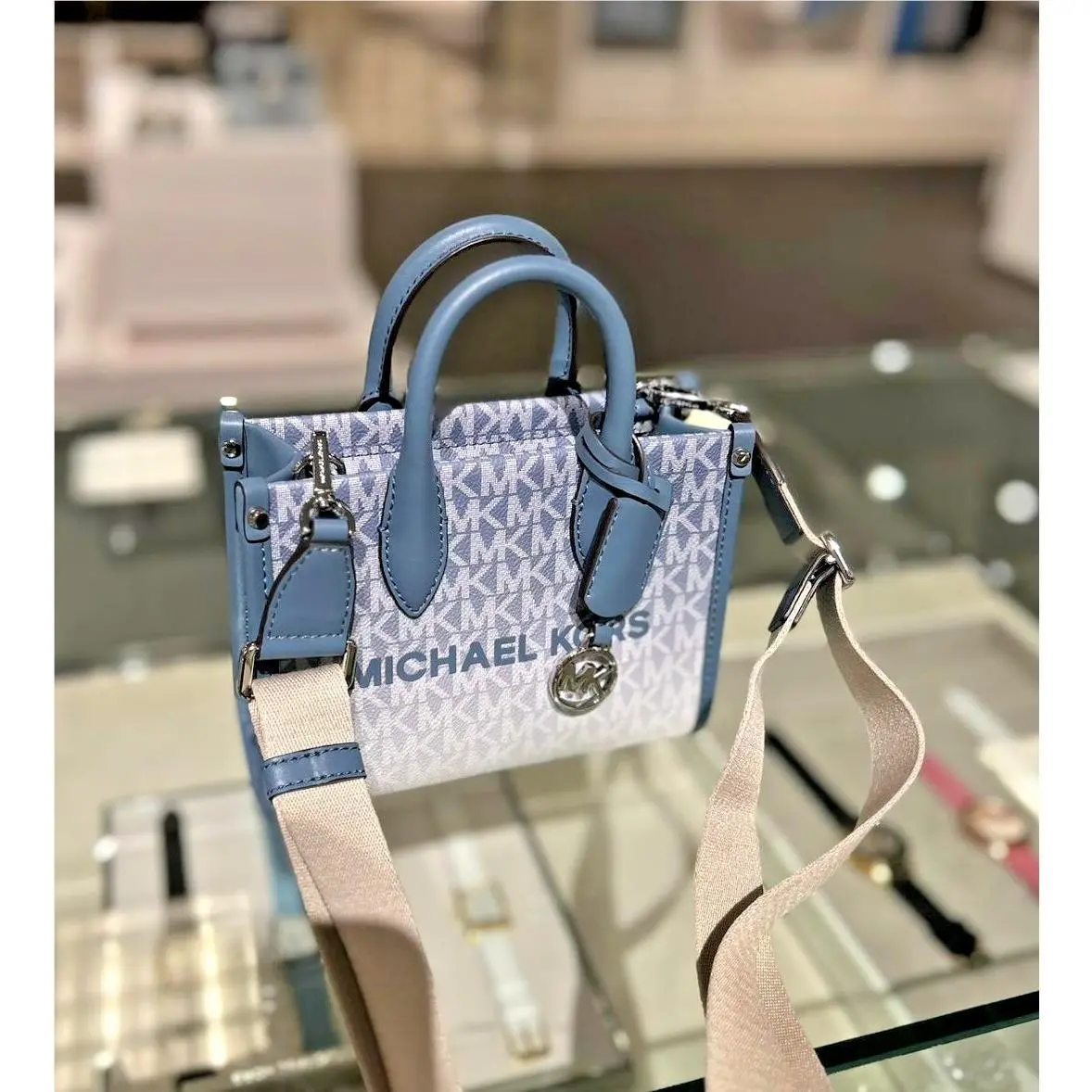 Mirella XS Extra-small MK Logo Shopper Crossbody Handbag Purse Bag DENIM by Michael Kors