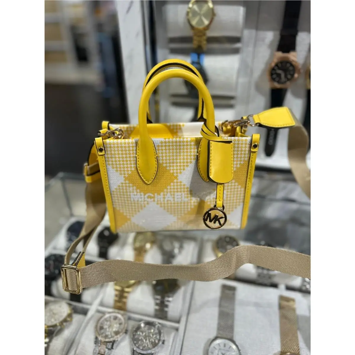 Mirella XS Extra-small MK Logo Shopper Crossbody Handbag Purse Bag GOLDEN YELLOW by Michael Kors