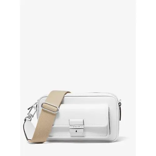 Bradshaw Medium Leather Messenger Camera Crossbody Bag White/Silver by Michael Kors