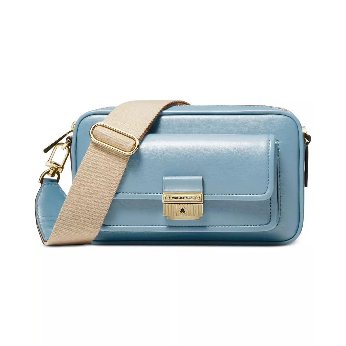 Bradshaw Medium Leather Messenger Camera Crossbody Bag Blue chambray /SV by Michael Kors