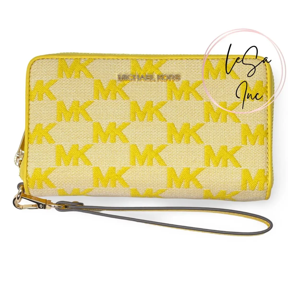 Jet Set Travel Medium Smartphone Phone Wristlet Wallet Golden Yellow (Logo Jacquard) by Michael Kors