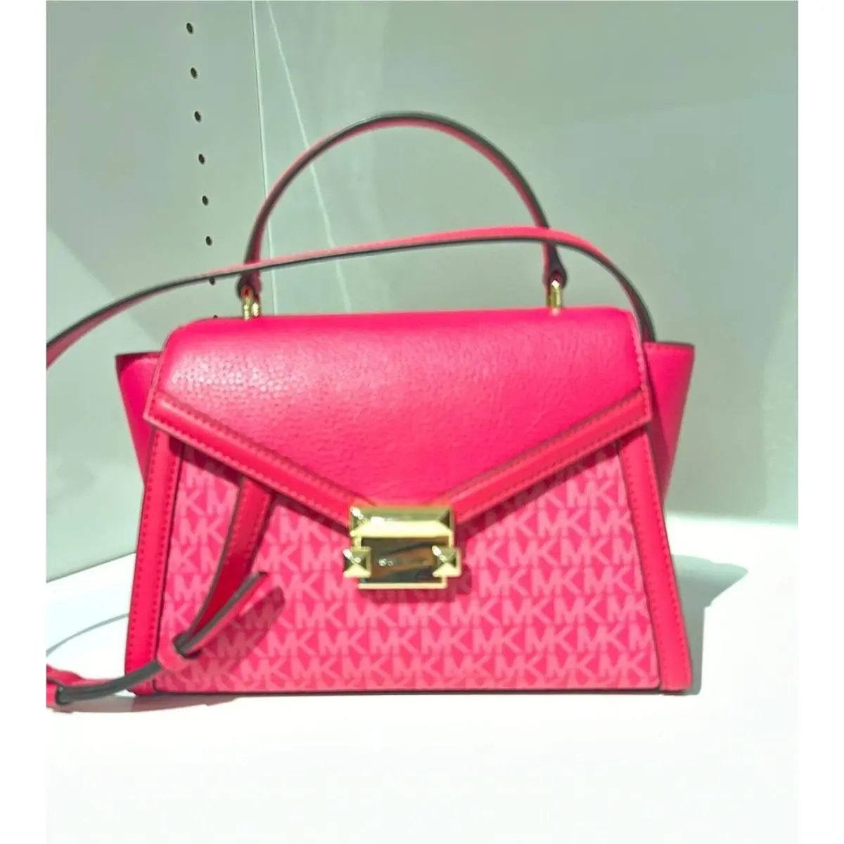 Whitney Medium Flap Satchel Crossbody Handbag Purse Bag Shoulder MK ELECTRIC PINK by Michael Kors