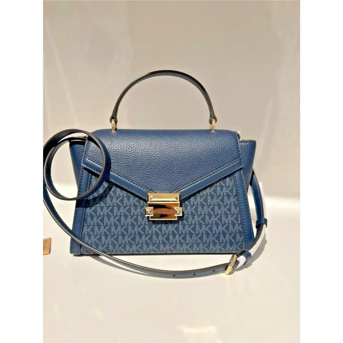 Whitney Medium Flap Satchel Crossbody Handbag Purse Bag Shoulder MK NAVY by Michael Kors