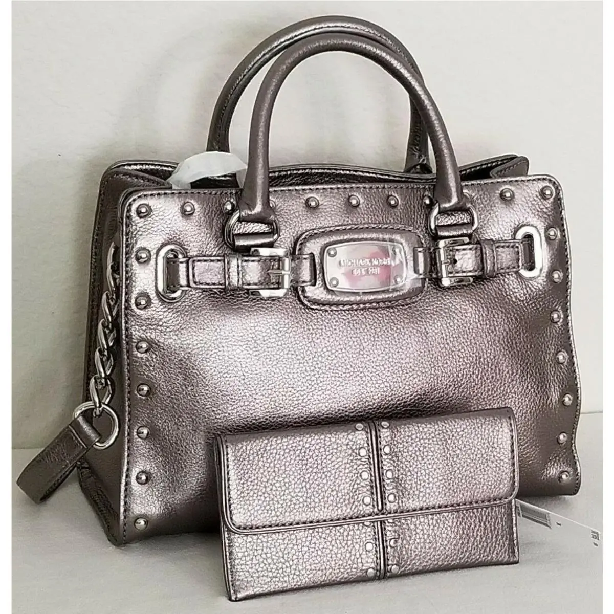 Hamilton Gunmetal Rock Roll Studded Satchel Bag+/or Wallet Tote and matching wallet by Michael Kors