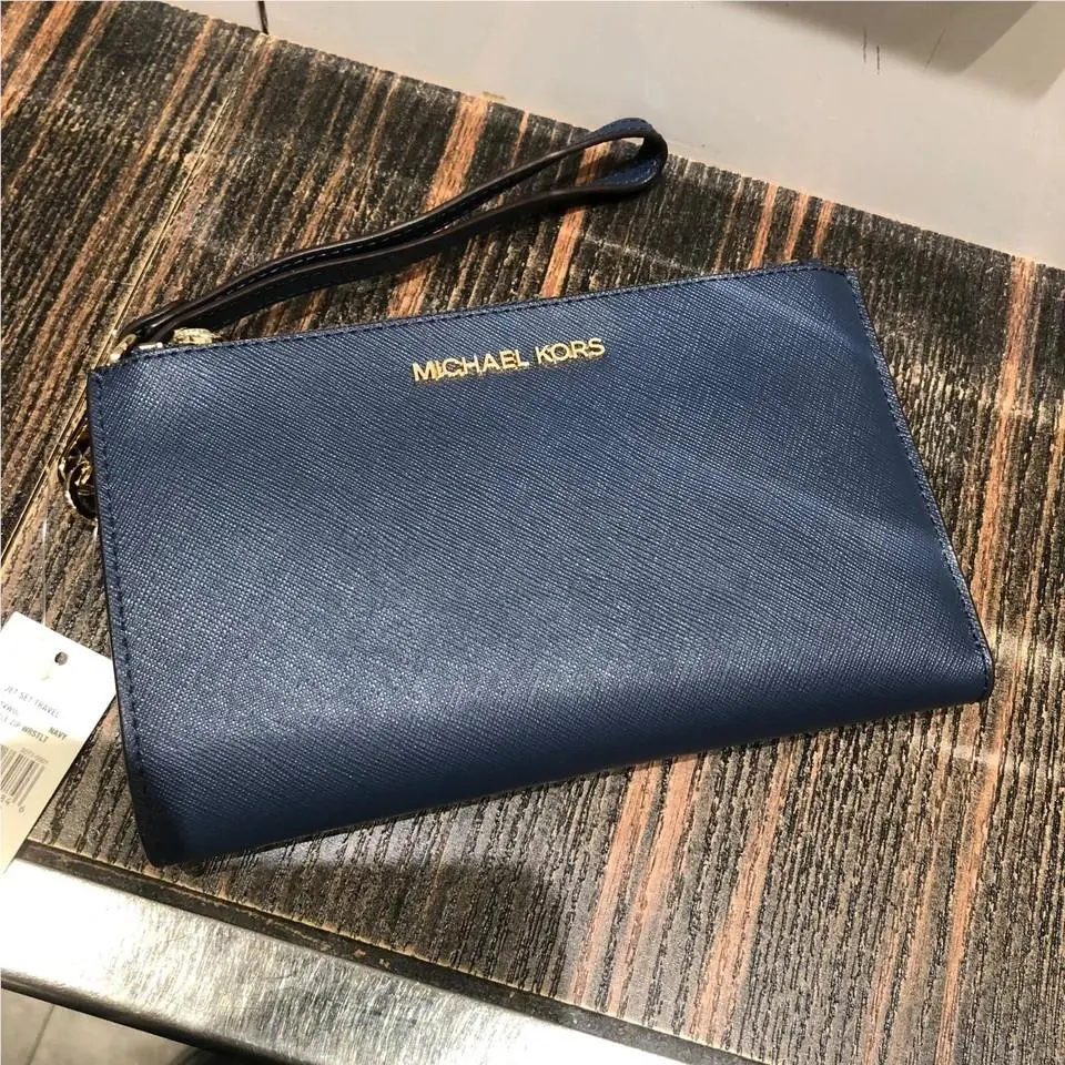 MK Jet Set Travel Double Zip Phone Case Card Holder Wristlet Wallet NAVY (35F8GTVW0L) by Michael Kors