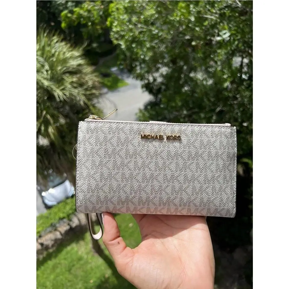 MK Jet Set Travel Double Zip Phone Case Card Holder Wristlet Wallet POWDER BLUSH (35F8GTVW0B) by Michael Kors