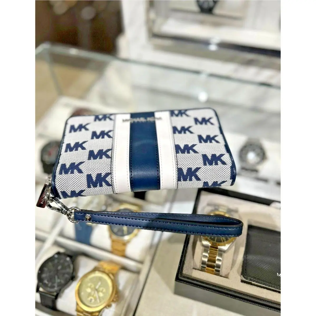Large Zip Around Multifunction Phone Wristlet Wallet Variation NAVY by Michael Kors