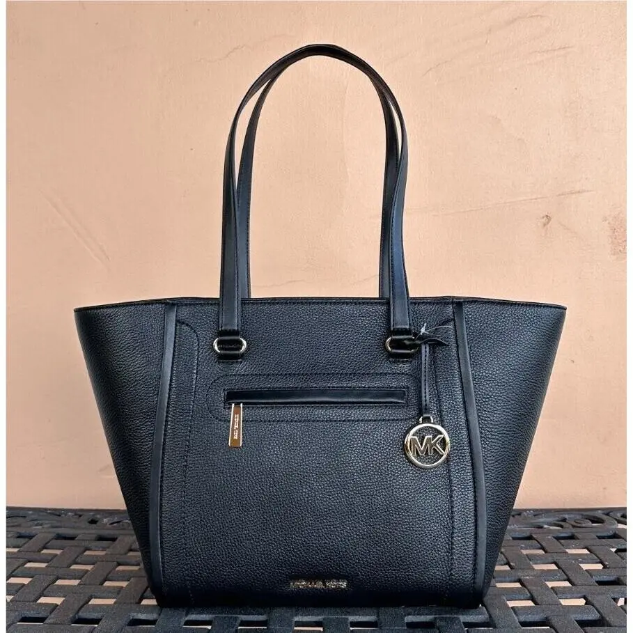 Carine Large Front Zip Pocket Shoulder Tote Leather Bag by Michael Kors