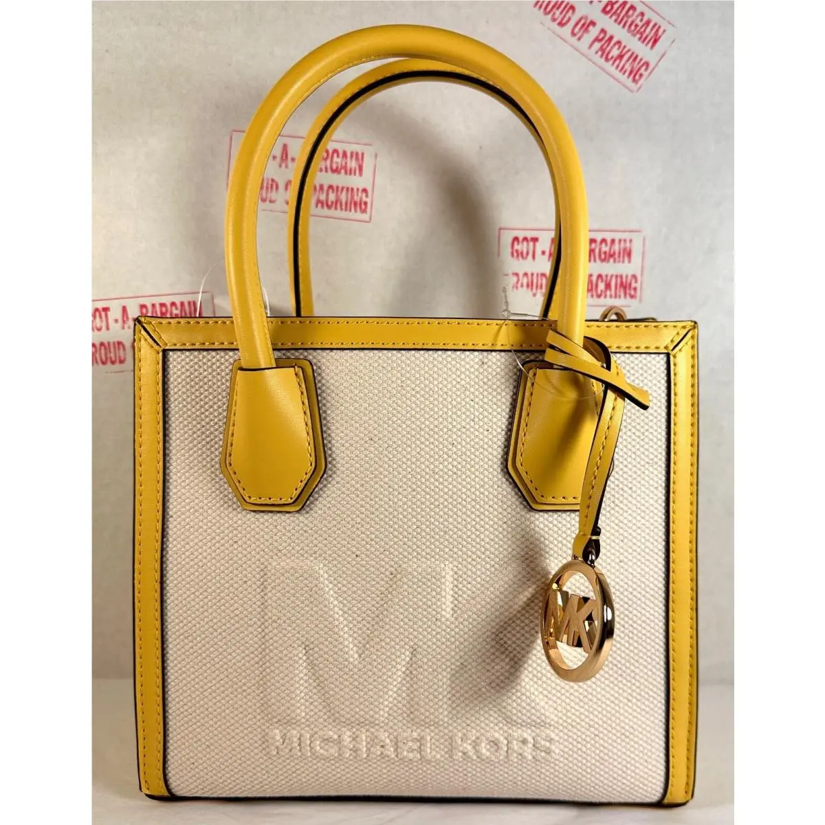 Michael Kors Mercer Medium Logo Embossed Cotton Canvas Satchel Crossbody Bag