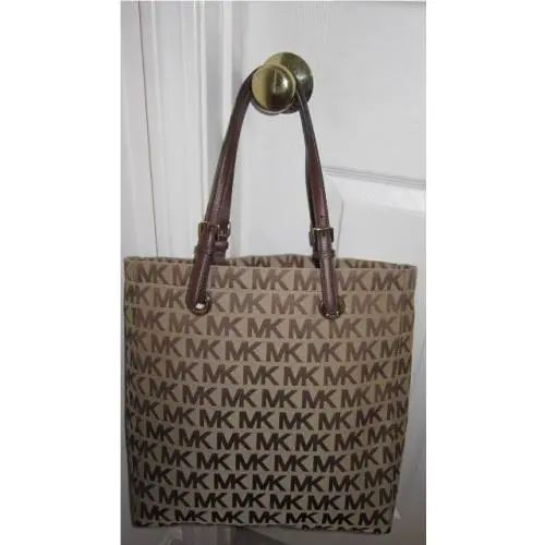Jet Set Item MK Sig Jacquard Tote Bag Brown by Michael Kors
