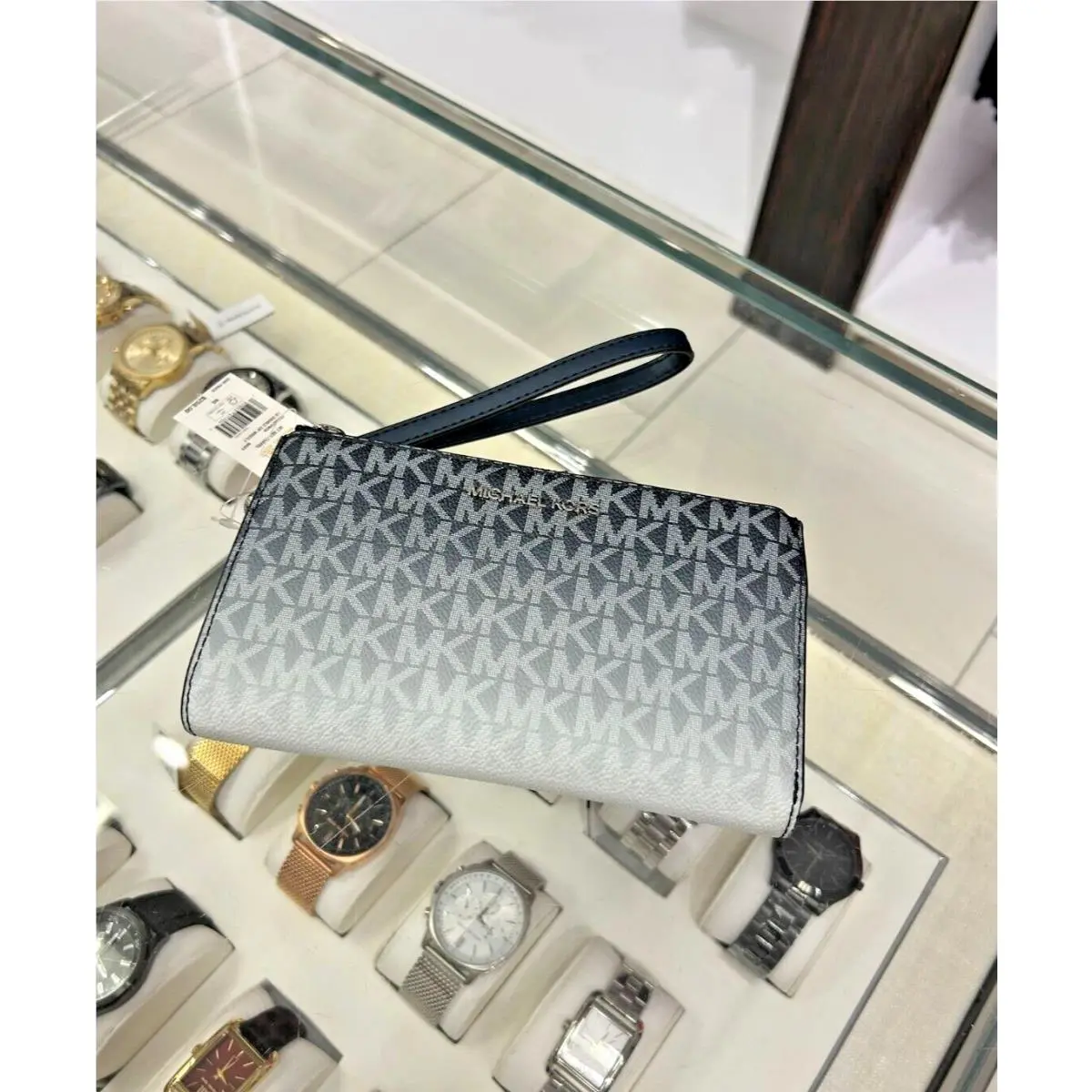 Jet Set Travel Large Monogram MK Logo Double Zip Wrist Strap Wallet NAVY by Michael Kors