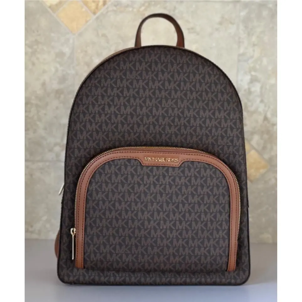 Jaycee Large Zip Pocket Backpack MK Brown by Michael Kors