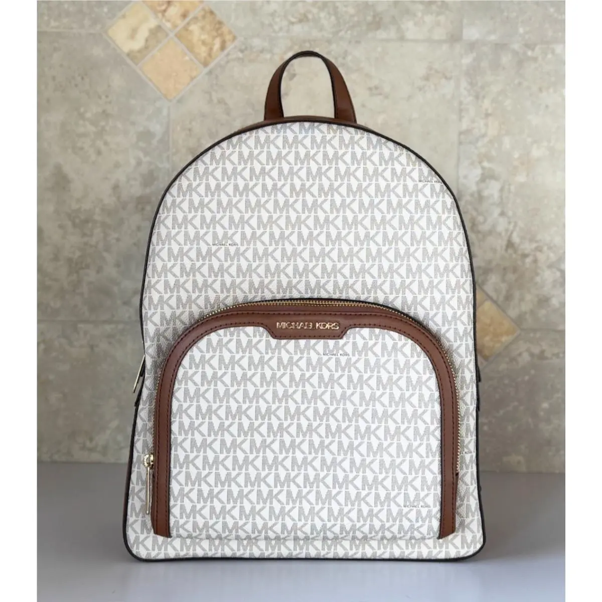 Jaycee Large Zip Pocket Backpack MK Vanilla by Michael Kors