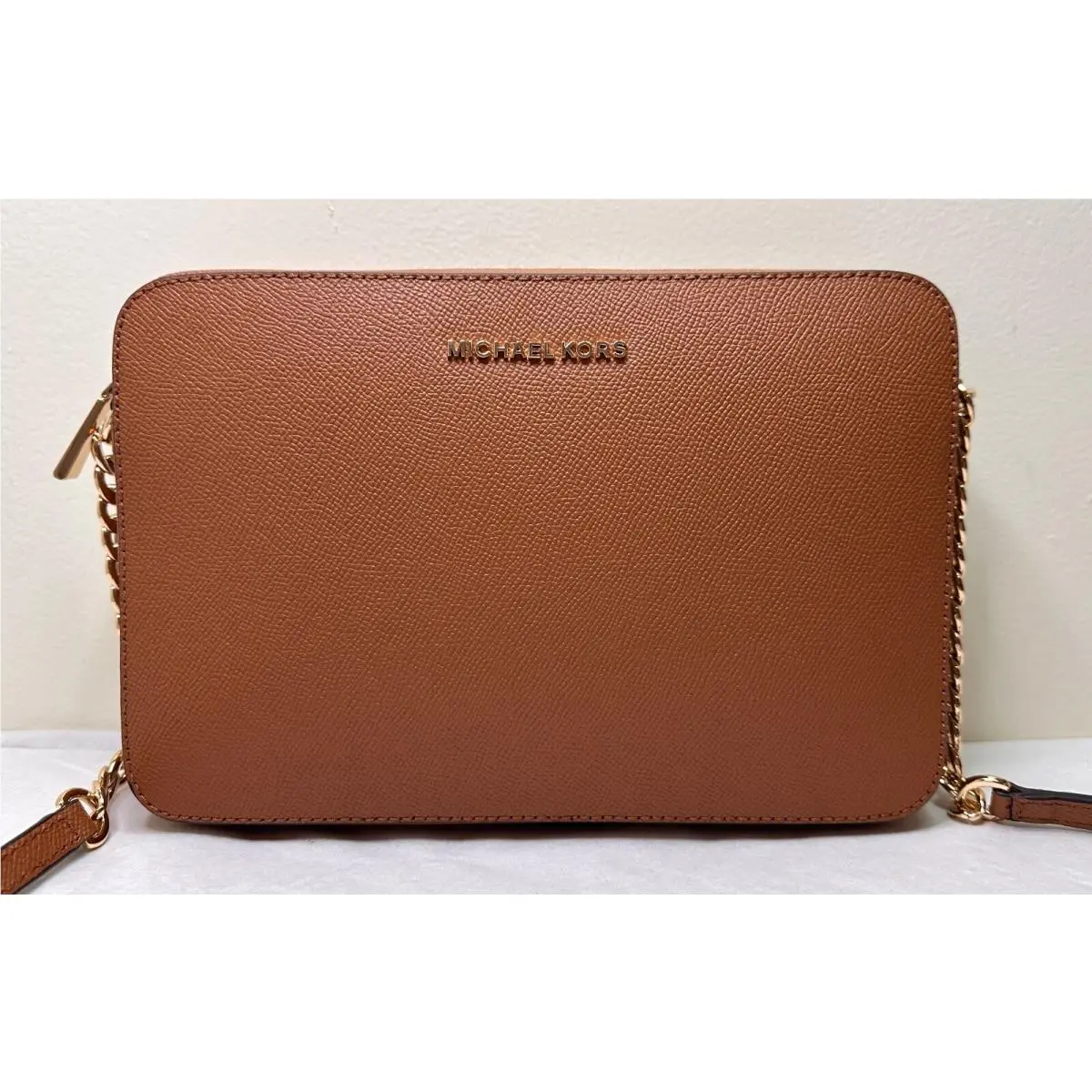 Jet Set Travel EW Crossgrain Leather Crossbody Bag Acorn/Gold by Michael Kors