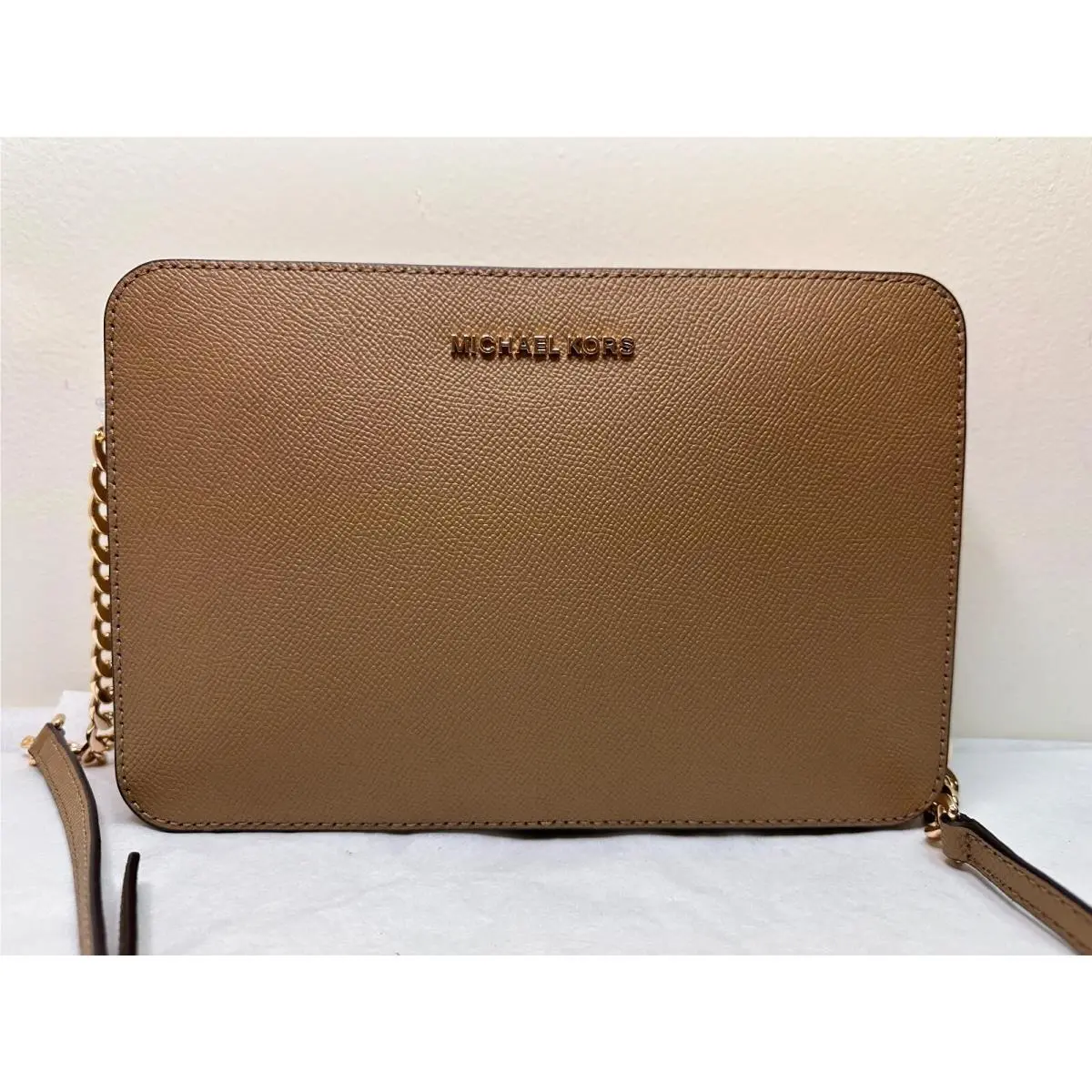 Jet Set Travel EW Crossgrain Leather Crossbody Bag Husk/dark Taupe/gold by Michael Kors