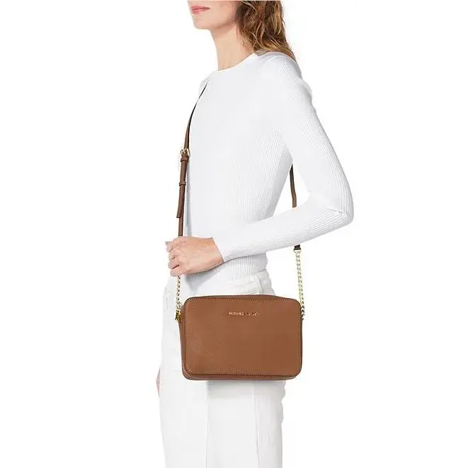 Jet Set Travel EW Crossgrain Leather Crossbody Bag Luggage/gold by Michael Kors