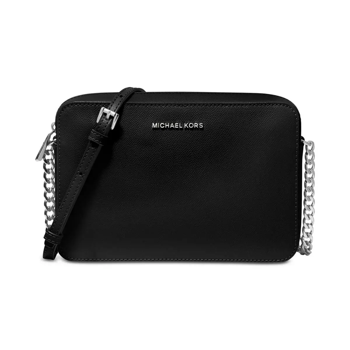 Jet Set Travel EW Crossgrain Leather Crossbody Bag Black/silver by Michael Kors