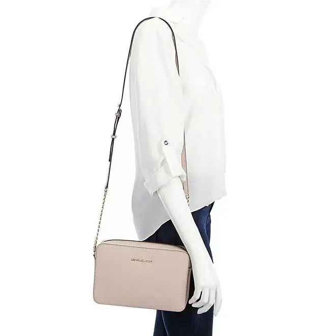 Jet Set Travel EW Crossgrain Leather Crossbody Bag Soft pink/gold by Michael Kors