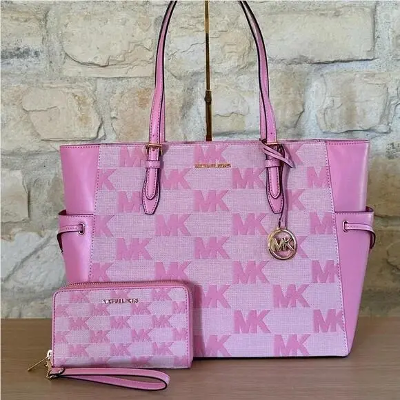 Large Drawstring Tote Pink Carnation Shoulder Bag/wallet Option by Michael Kors