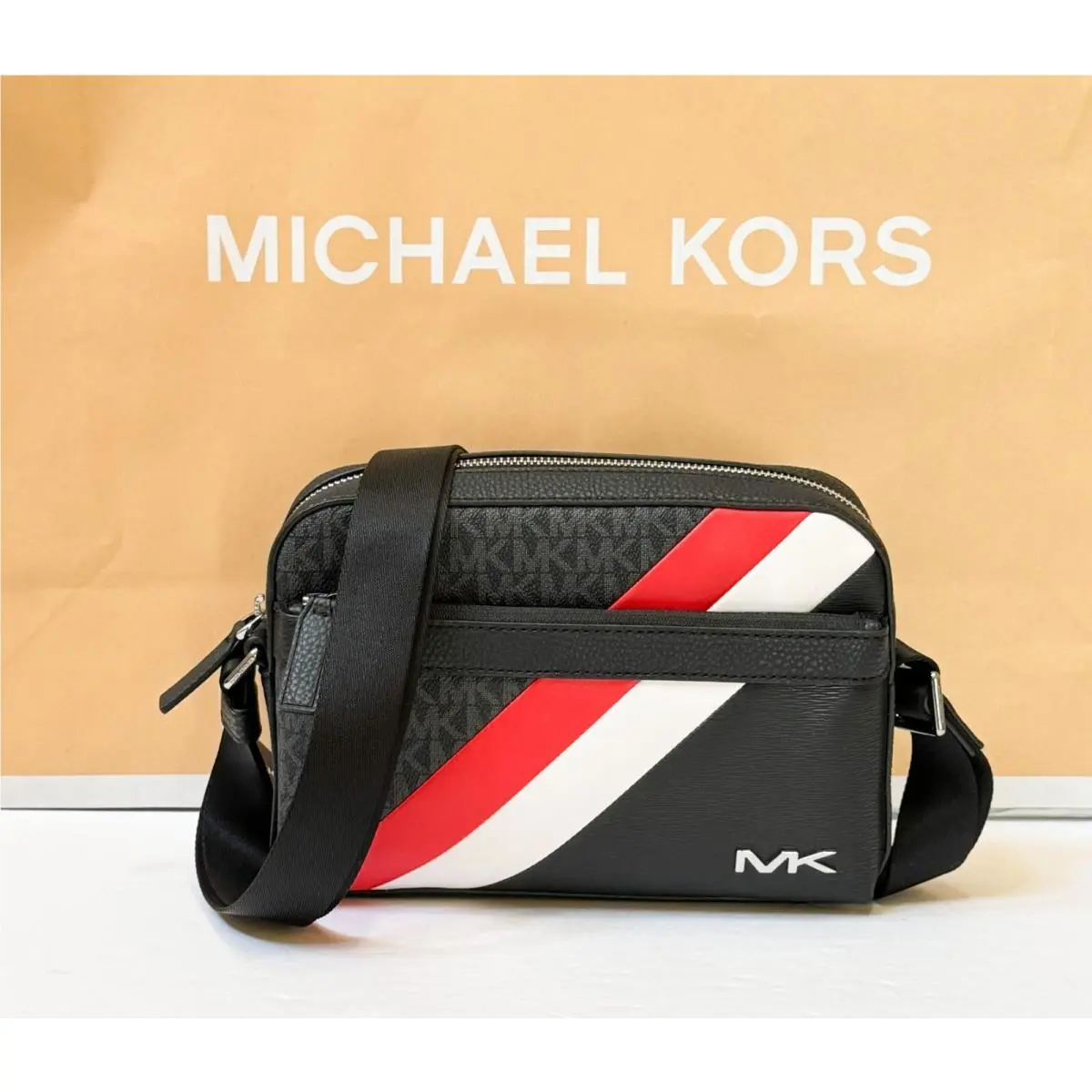 Unisex Cooper Utility Shoulder Crossbody Bag MK BLACK/DARK SANGRIA MULTI by Michael Kors
