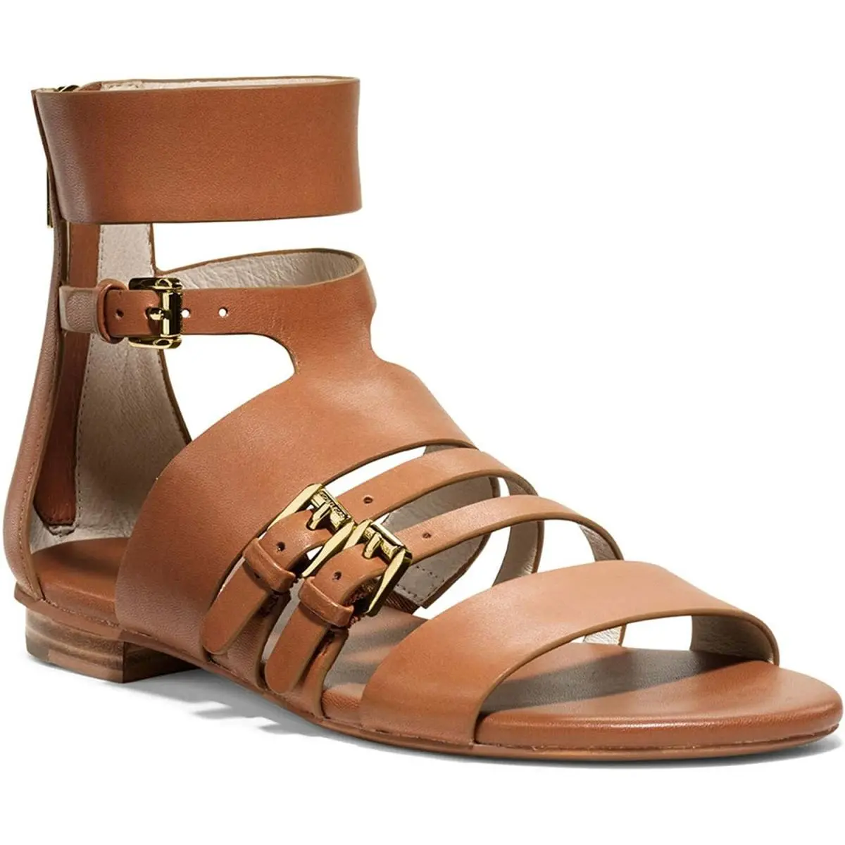 Michael Kors Woman`s Winston Flat Sandal Gladiator Gold Buck Luggage Size: 5 M