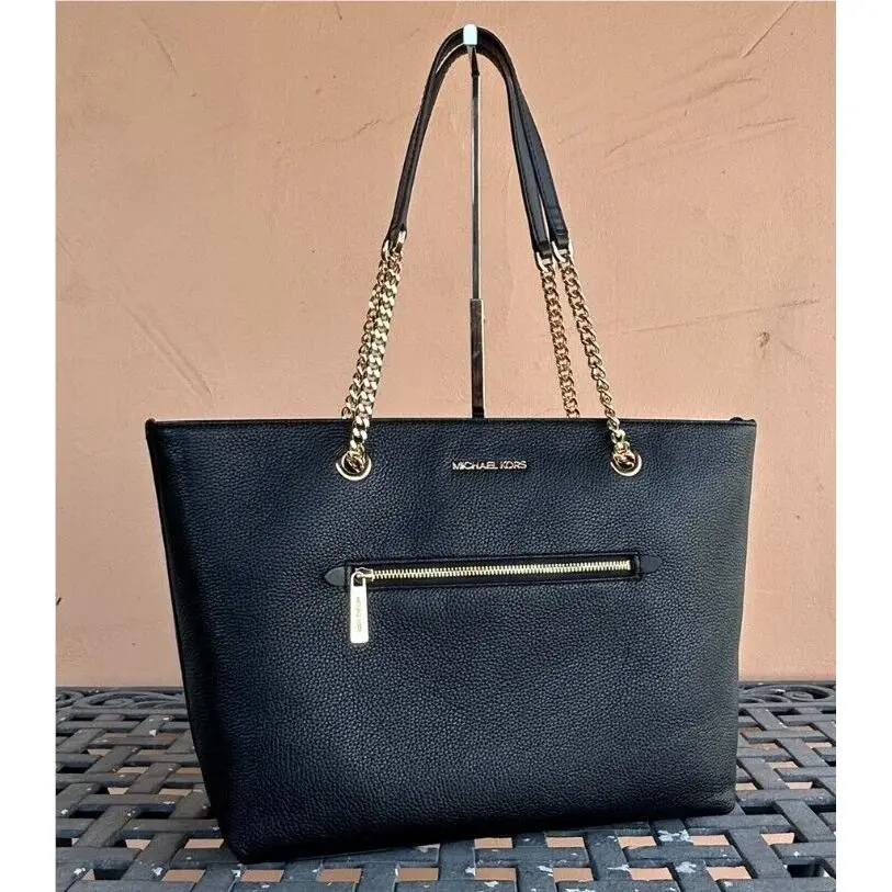 Jet Set Item Large Front Pocket Chain Shoulder Tote Bag Black by Michael Kors