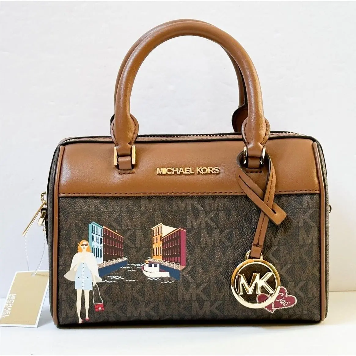Travel XS Mini Duffle Shoulder Crossbody Handbag JET SET GIRLS MK BROWN (LIMITED EDITIONS) by Michael Kors