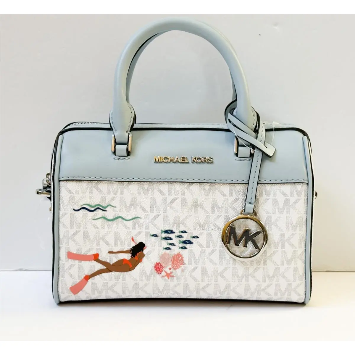 Travel XS Mini Duffle Shoulder Crossbody Handbag MK BRIGHT WHITE BLUE (LIMITED EDITION) by Michael Kors