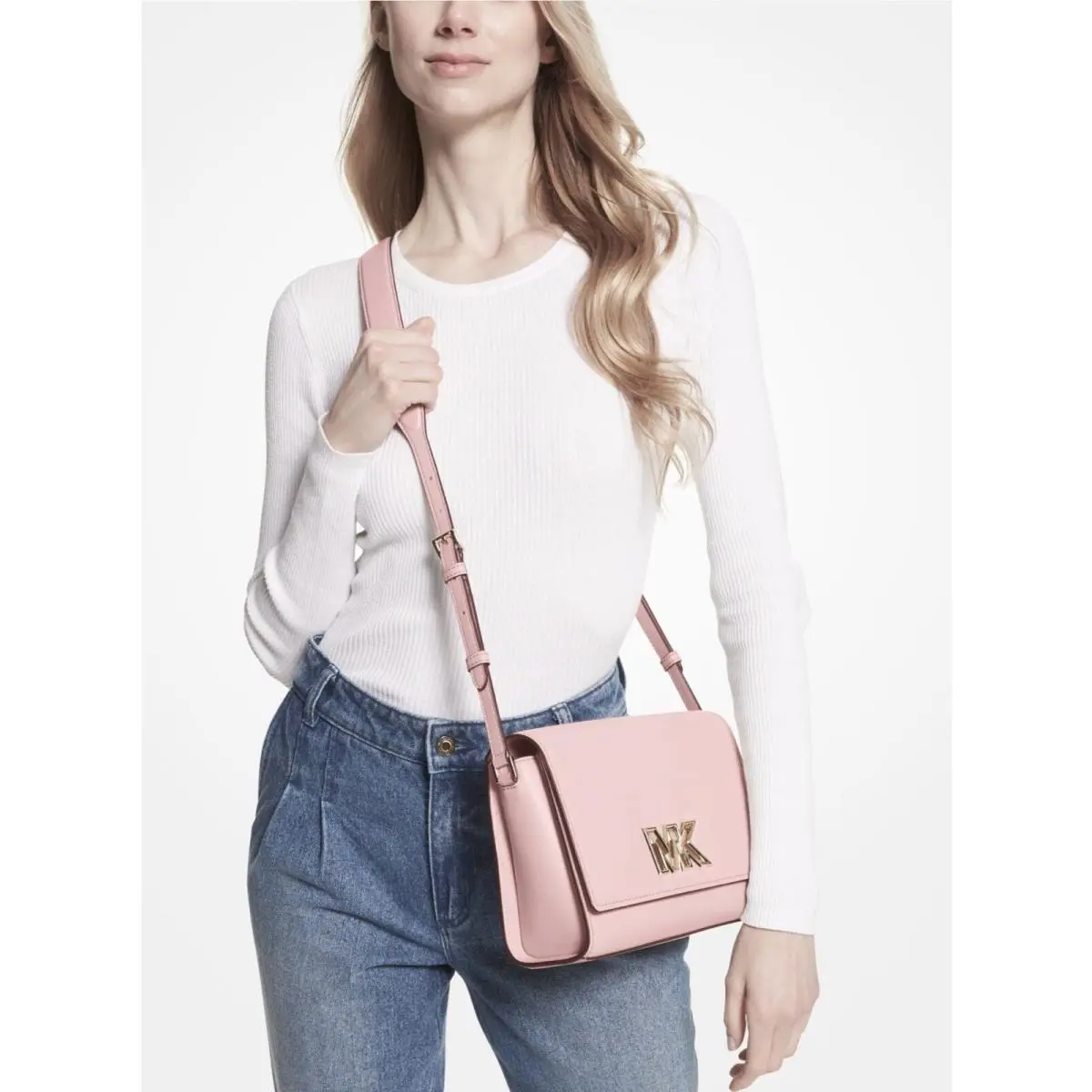 Michael Kors Mimi Medium Leather MK Signature Logo Flap Messenger Crossbody Bag