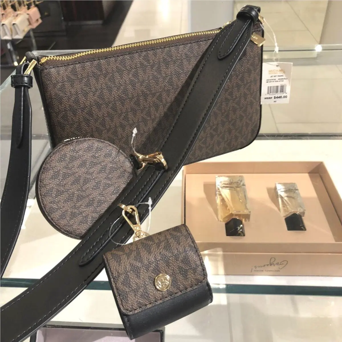 Small Pvc or Leather Shoulder Crossbody Bag Handbag Purse Messenger BROWN/BLACK by Michael Kors