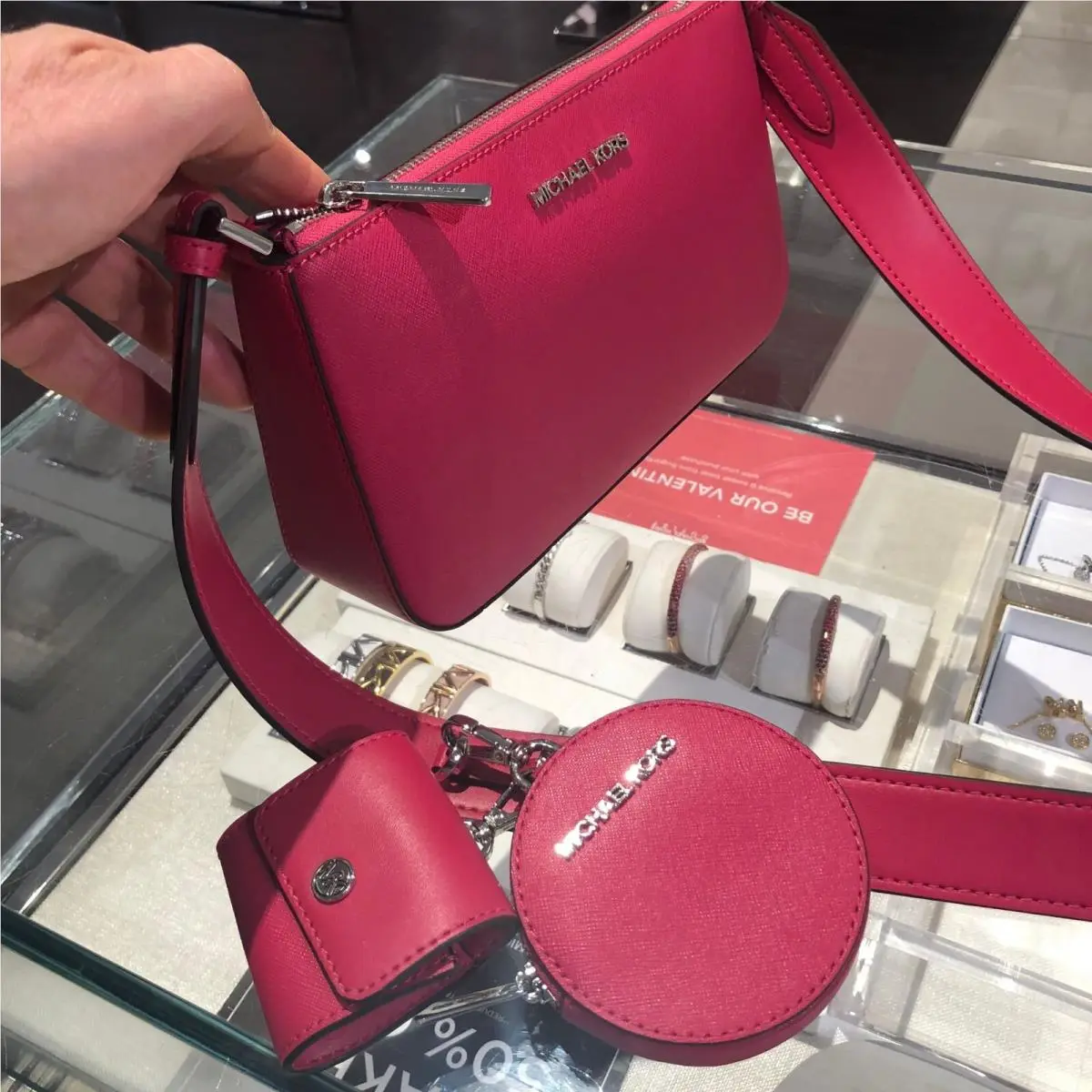 Small Pvc or Leather Shoulder Crossbody Bag Handbag Purse Messenger CARMINE PINK by Michael Kors
