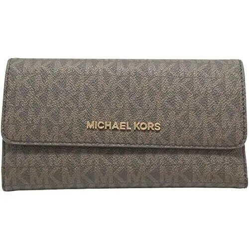 Women Lady Fashion Flat Trifold Credit Card id Holder Wallet Clutch BROWN MK SIGNATURE by Michael Kors