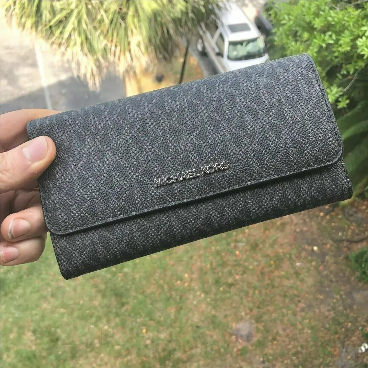 Women Lady Fashion Flat Trifold Credit Card id Holder Wallet Clutch BLACK MK SIGNATURE by Michael Kors