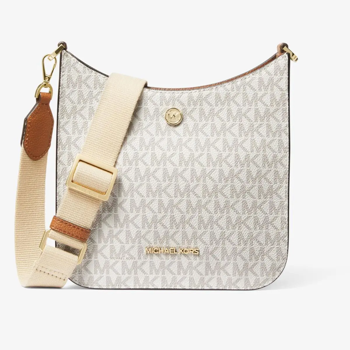 Michael Kors Briley Pvc Brown Vanilla White Logo Small Messenger Crossbody Bag