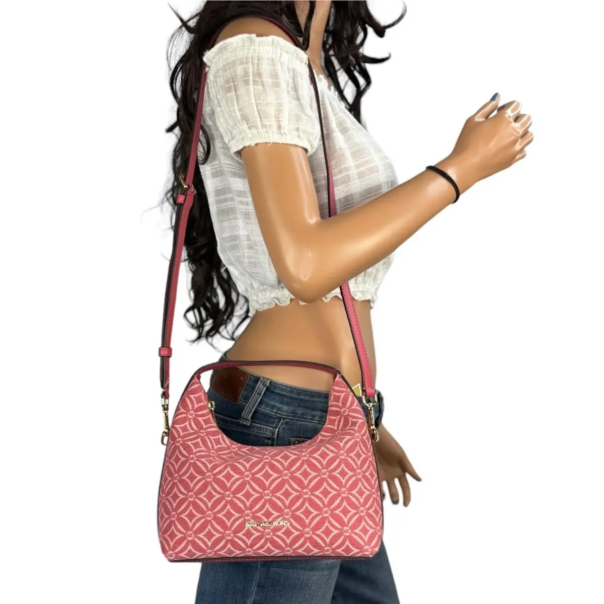 Ember Small Shoulder Crossbody Messenger Bag Light Berry Multi (Jacquard/Leather) by Michael Kors