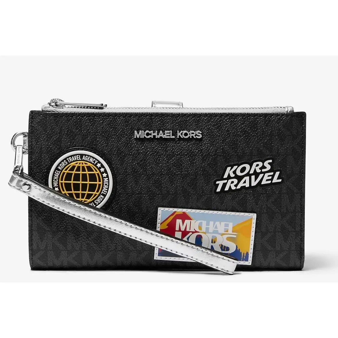 Jetsettravel Large Embellished Signature Logo Wristlet Wallet Black by Michael Kors