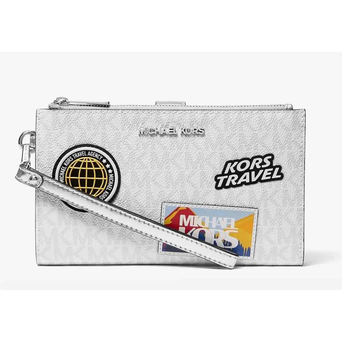 Jetsettravel Large Embellished Signature Logo Wristlet Wallet White by Michael Kors