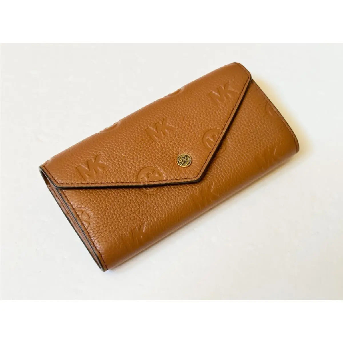 Jet Set Travel Large Envelope Continental Flap Wallet Embossed MK Brown Luggage by Michael Kors